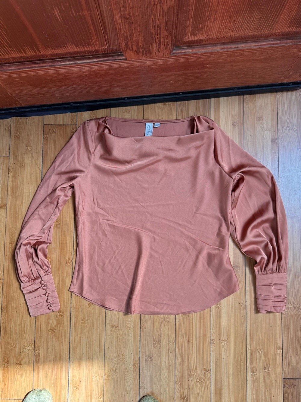 Joie Satin Boatneck Blouse in Dusty Tan